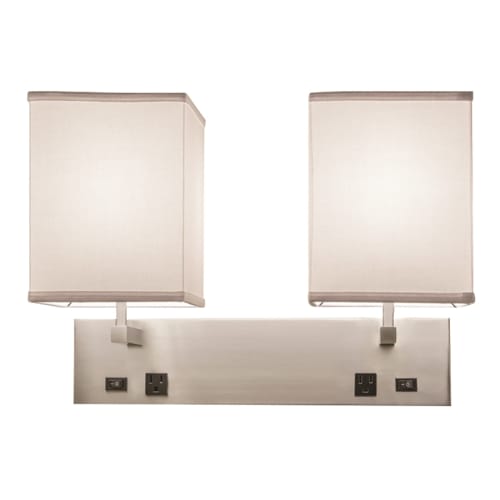 Double Nightstand Sconce, 2 Convenience Outlets, 18" W x 13-1/2" H x 8" D, Brushed Nickel